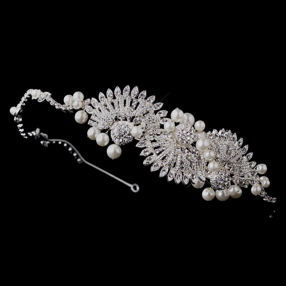 Silver Crystal & Ivory Pearl Headband HP 945 - La Bella Bridal Accessories