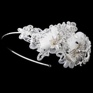 Ivory Side Accented Crystal Flower Headband - La Bella Bridal Accessories
