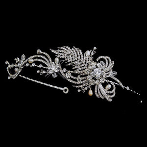 Antique Silver Crystal Swirl & Pearls Bridal Headpiece - La Bella Bridal Accessories