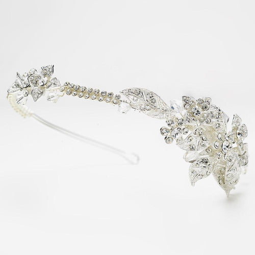 Side Accenting Crystal Floral Leaf Bridal Headband - La Bella Bridal Accessories