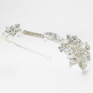 Side Accenting Crystal Floral Leaf Bridal Headband - La Bella Bridal Accessories