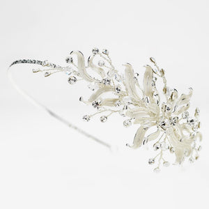 Silver Floral Vine Side Accented w/ Crystal Bead & Crystal Headband - La Bella Bridal Accessories