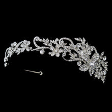 Antique Silver Crystal Floral Leaf Vine Side Accented Headband - La Bella Bridal Accessories