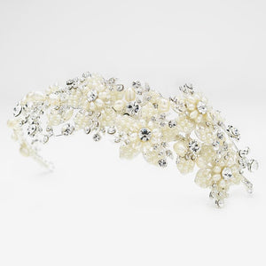 Silver Freshwater Pearl & Crystal Side Accent Headpiece - La Bella Bridal Accessories