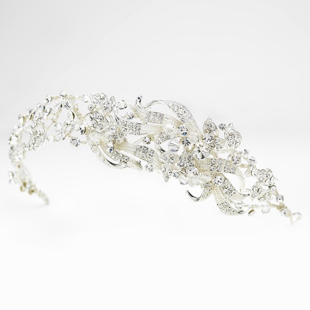 Silver Swarovski Crystal Bead & Crystal Side Accented Headband Headpiece - La Bella Bridal Accessories