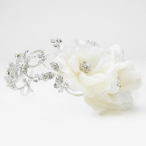 Silver Diamond White Side Accented Flexible Headband & Comb Headpiece - La Bella Bridal Accessories