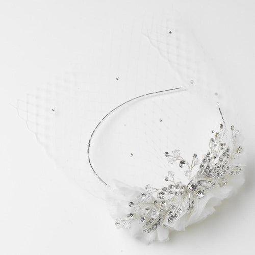 Intricate Side Accented Headband with Cage Veil Tulle Accent - La Bella Bridal Accessories