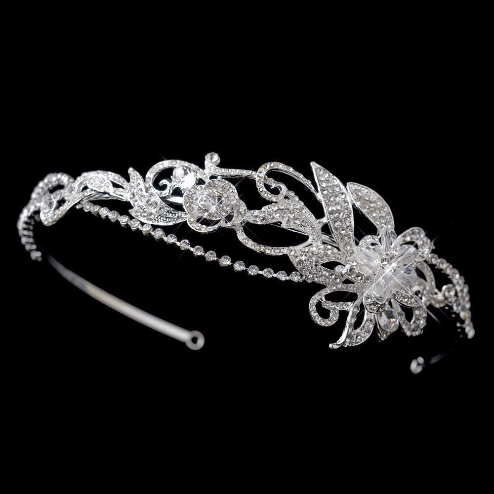 Silver Swarovski Crystal Bead & Crystal Side Accented Headband - La Bella Bridal Accessories