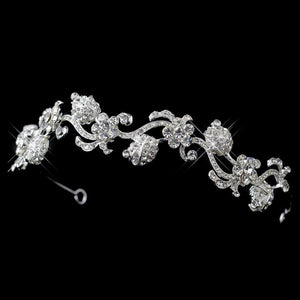 Silver Crystal Floral Rose Bud Swirl Headband - La Bella Bridal Accessories