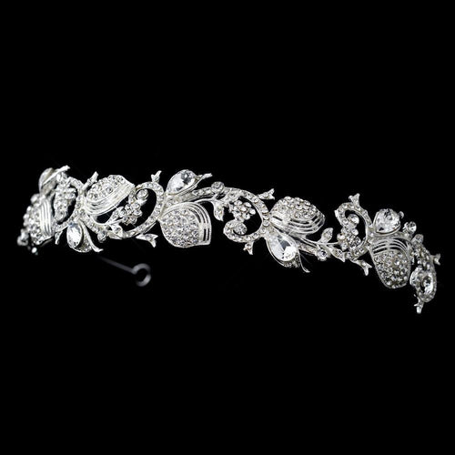 Silver Crystal Swirl Floral Leaf Wedding Headband - La Bella Bridal Accessories