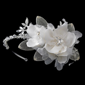Satin Flower & Mesh Petals & Crystal Bridal Headband - La Bella Bridal Accessories