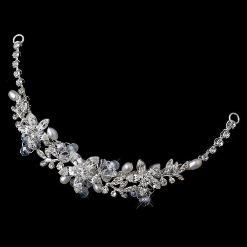 Silver Freshwater Pearl, Swarovski Crystal Bead & Crystal Headpiece - La Bella Bridal Accessories