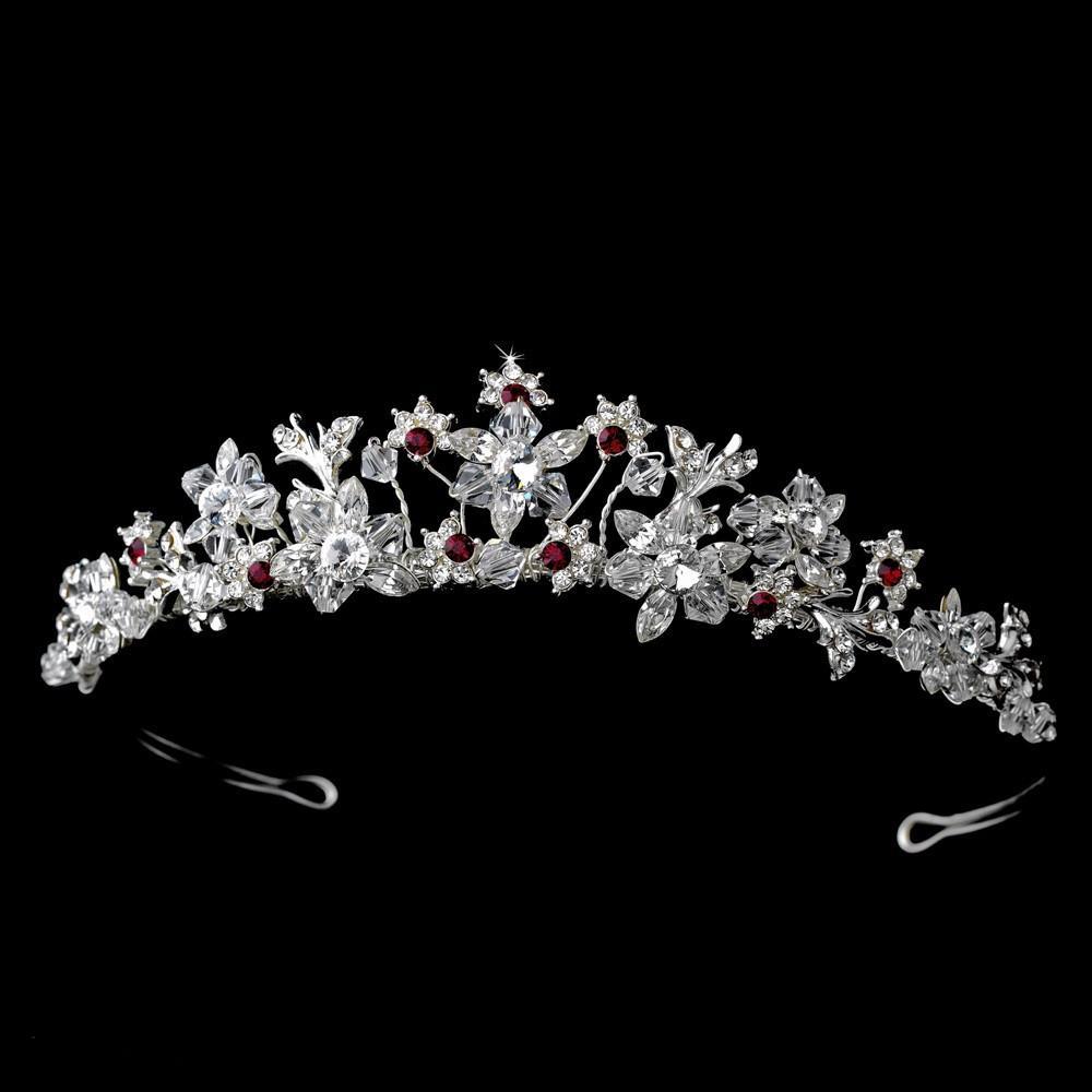 Captivating Silver, & Red Crystal Tiara Headpiece - La Bella Bridal Accessories