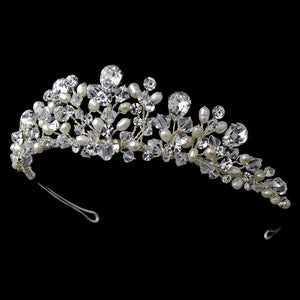 Charming Silver, Crystal & Freshwater Pearl Tiara Headpiece - La Bella Bridal Accessories