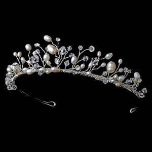 Stunning Silver, Crystal & Freshwater Pearl Tiara Headpiece - La Bella Bridal Accessories