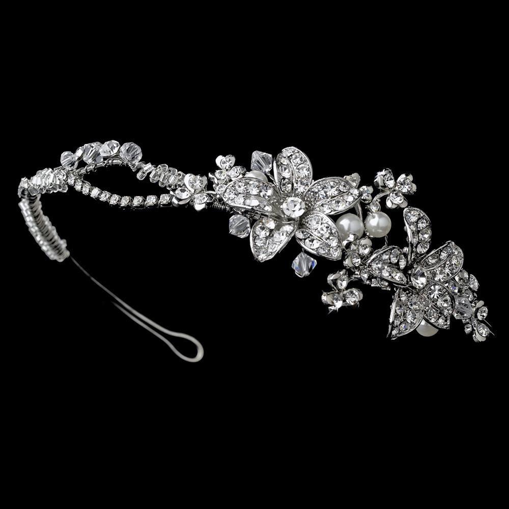 Vintage Crystal Floral Headband - La Bella Bridal Accessories