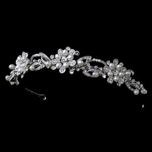 Divine Antique Silver Crystal & Ivory Pearl Flower Headpiece - La Bella Bridal Accessories