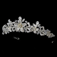 Silver Austrian Crystal Floral Wedding Tiara - La Bella Bridal Accessories