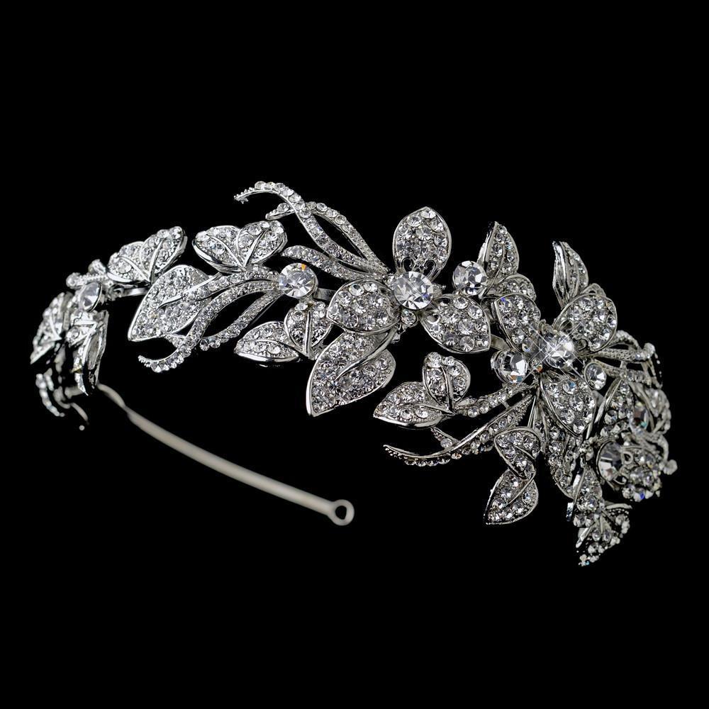 Antique Crystal Encrusted Wedding Headband - La Bella Bridal Accessories
