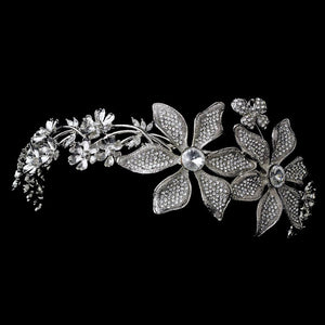 Whimsical Antique Silver Side Accented Flower & Butterfly Headpiece - La Bella Bridal Accessories