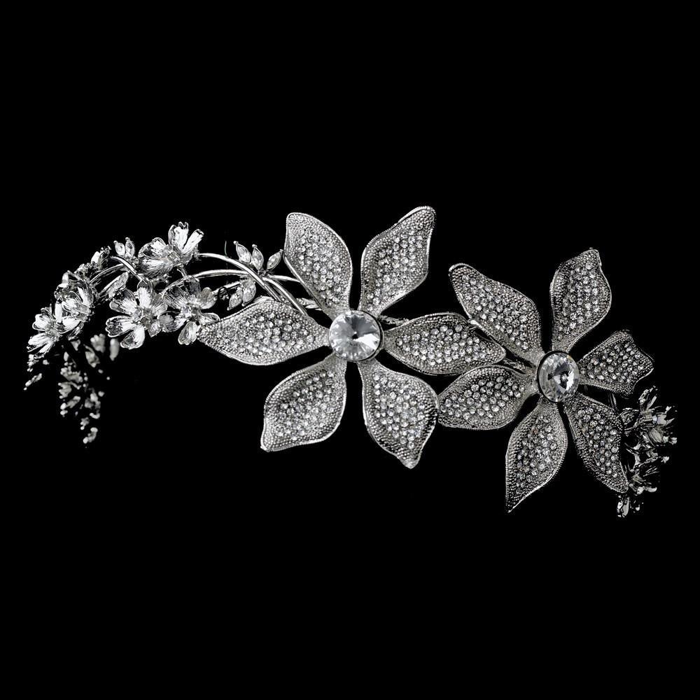 Immaculate Antique Silver Side Accented Flower Headpiece - La Bella Bridal Accessories