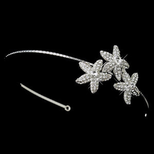 Antique Silver Crystal Triple Starfish Side Accented Headband - La Bella Bridal Accessories