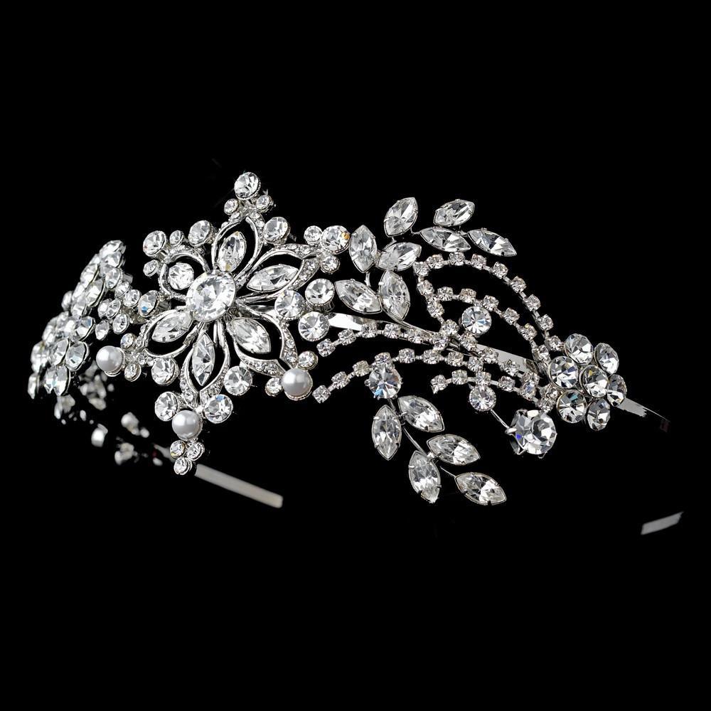 Vintage Swarovski Crystal & Pearl Bridal Headband - La Bella Bridal Accessories