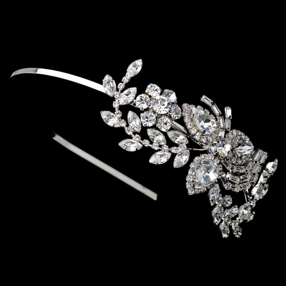 Gorgeous Crystal Floral Silver Plated Bridal Headband - La Bella Bridal Accessories