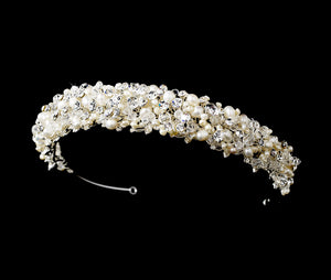 silver crystal pearl hairband, freshwater pearl, swarovski crystal, pearl crystal hair band, Crystal silver headband, Crystal headpiece