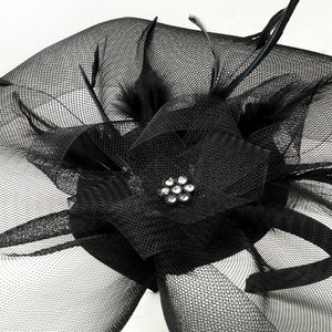 Black Wedding Hat Headband w/ Cage - La Bella Bridal Accessories