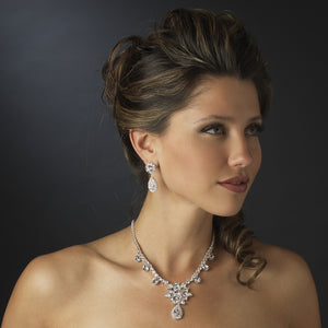 Kim K Inspired Crystal Necklace & Crystal Dangle CZ Teardrop Earrings - La Bella Bridal Accessories