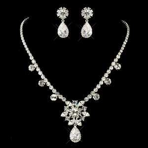 Kim K Inspired Crystal Necklace & Crystal Dangle CZ Teardrop Earrings - La Bella Bridal Accessories