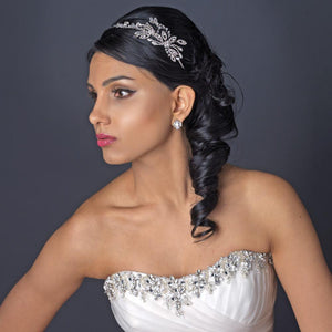 Silver Crystal Side Accented Leaf Headband - La Bella Bridal Accessories