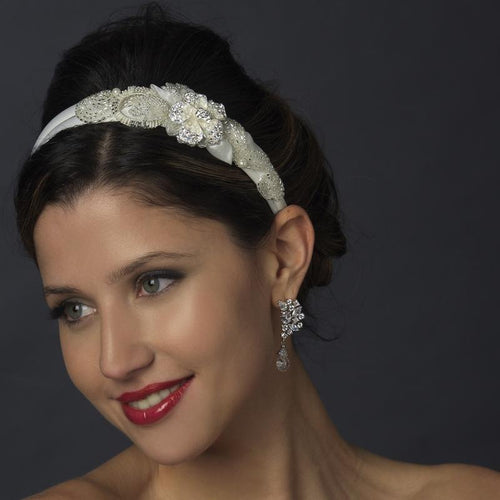 Crystal Double Side Accented Floral Headband - La Bella Bridal Accessories