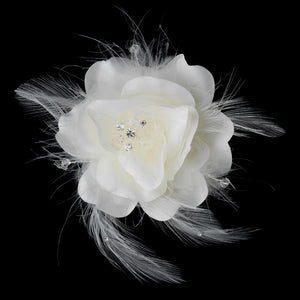 Elegant Bridal Silk & Crystal flower Rose with Feather Accents