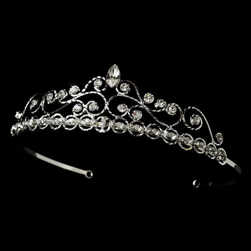 Pretty Silver Plated Crystal Bridal Tiara - La Bella Bridal Accessories