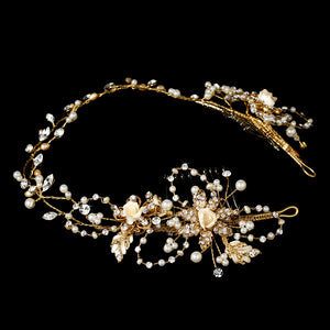 Beautiful Vintage Inspired Crystal Pearl Bridal Hair Vine with Side Accents