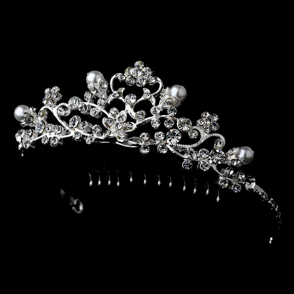 Fancy Pearl & Crystal Flower Girl Tiara Comb - La Bella Bridal Accessories