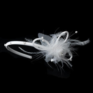 Pretty White Flower Girl Feather Headband - La Bella Bridal Accessories