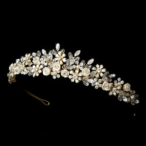 Light Pale-Gold Pink or Silver Ivory Floral Bridal Tiara - La Bella Bridal Accessories