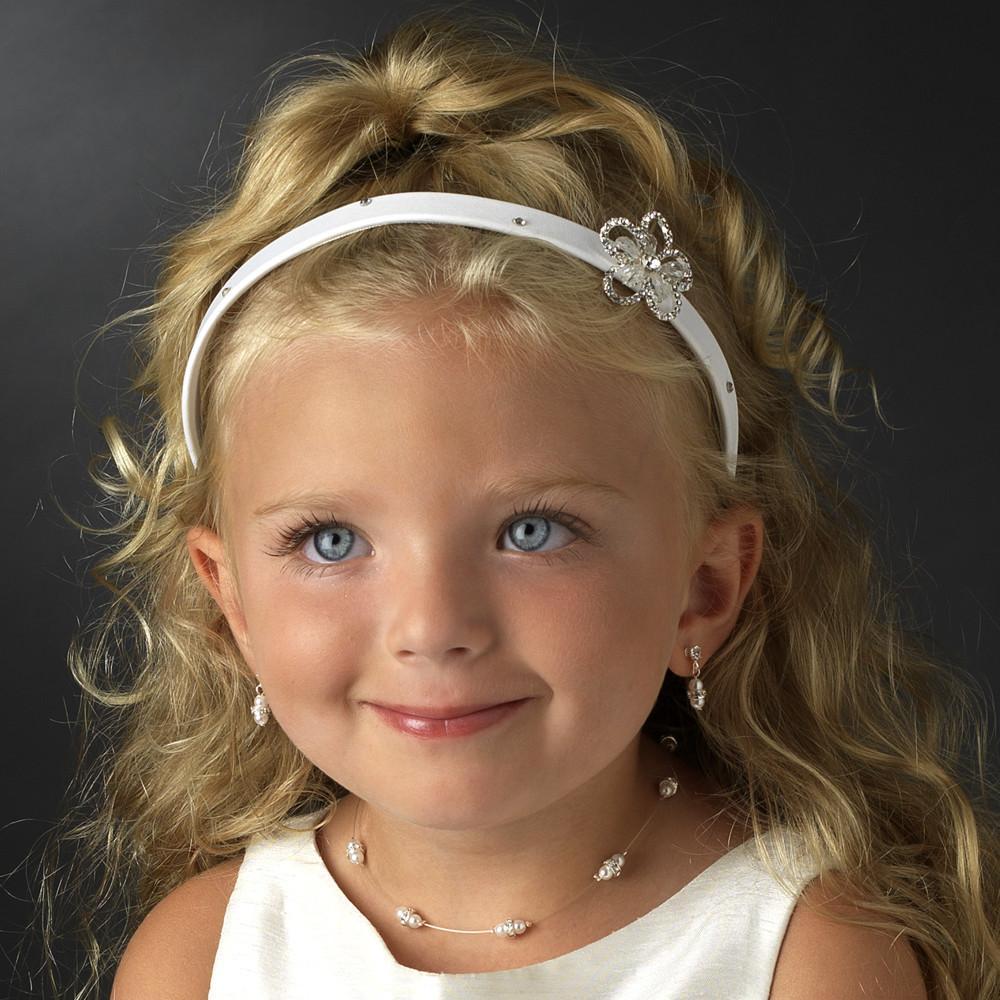 Child's Satin Crystal Floral Headband - La Bella Bridal Accessories