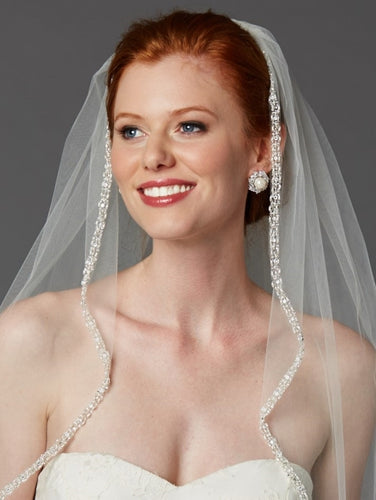 Sparkling Fingertip Wedding Veil, with Crystal Pearl Edges