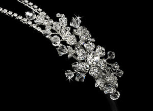 Silver Double Crystal Bridal Headband with Crystal Ornate Side Accent