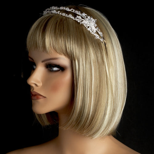 Silver plated Double Crystal Flower Headband