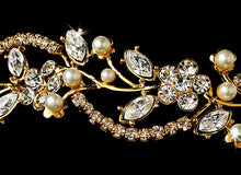 Crystal and Pearl Gold Bridal Headband - La Bella Bridal Accessories