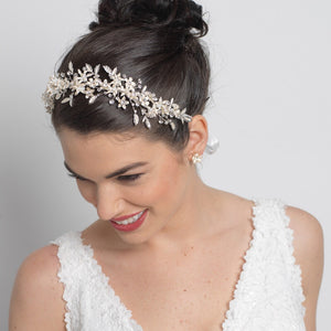 Vintage Silver Crystal Tiara Vine Headpiece - La Bella Bridal Accessories