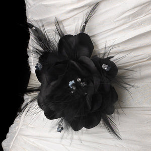 Elegant Bridal Silk & Crystal flower Rose with Feather Accents
