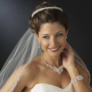 Silver Swarovski Crystal Bridal Side Accented Headpiece