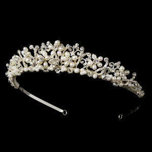 Freshwater Pearl & Crystal Floral Bridal Tiara - La Bella Bridal Accessories