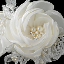 Satin Lace, Silk Roses, Pearls and Crystal Accents Hair Clip - La Bella Bridal Accessories